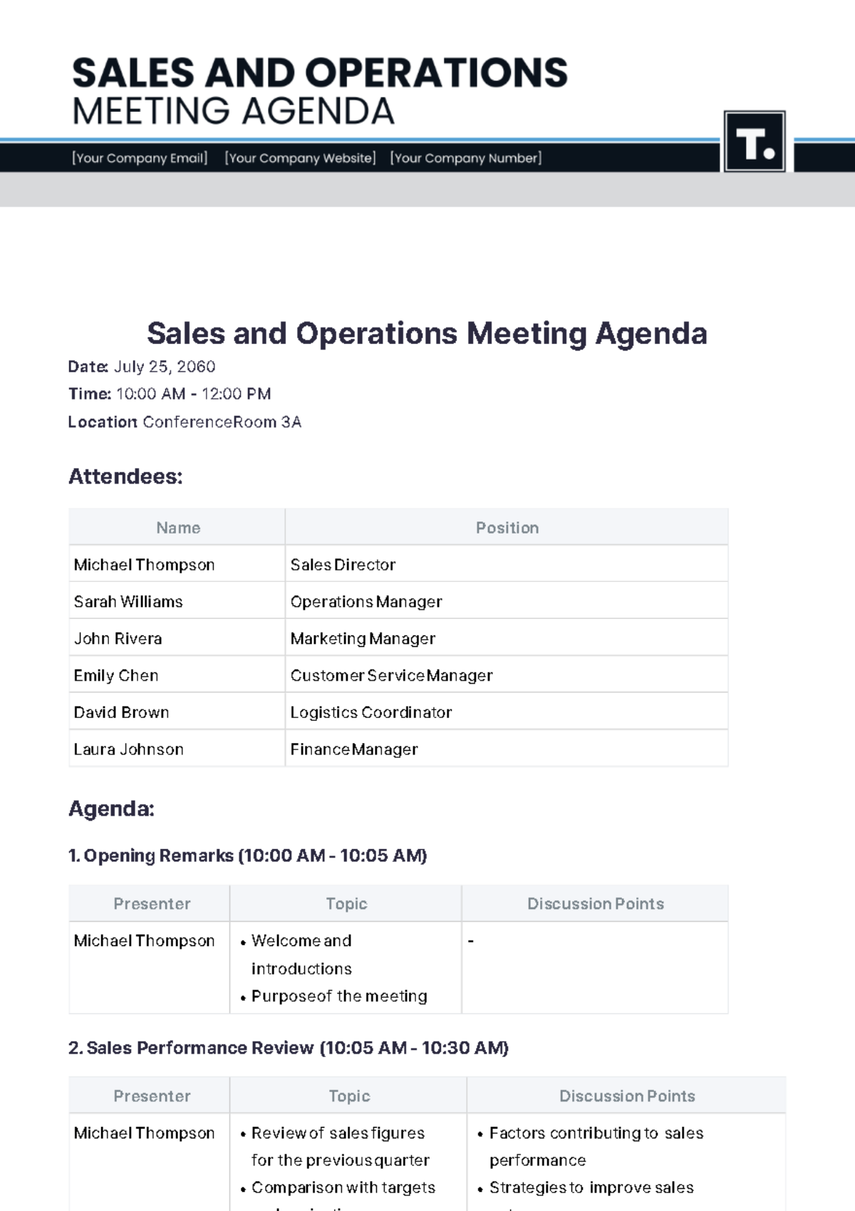 Sales and Operations Meeting Agenda Template - Edit Online & Download