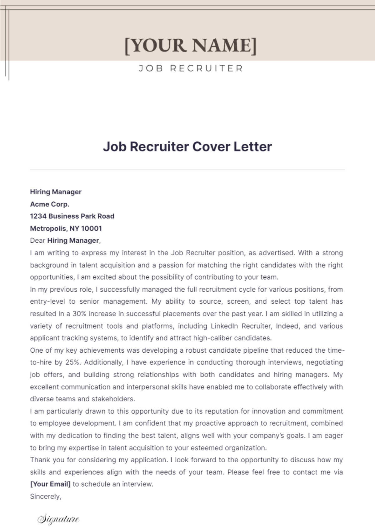 Job Recruiter Cover Letter - Edit Online & Download