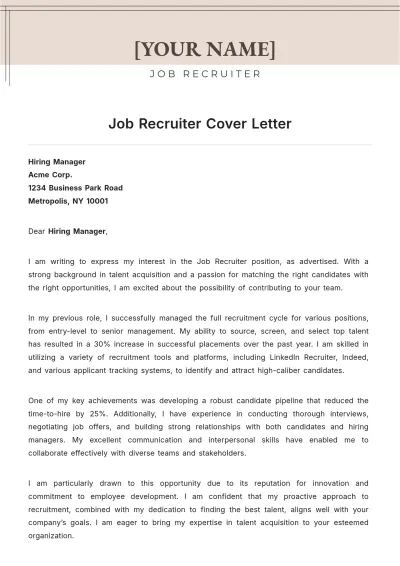 Free Job Recruiter Cover Letter to Edit Online
