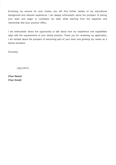 Free Dental Assistant-In-Training Cover Letter to Edit Online