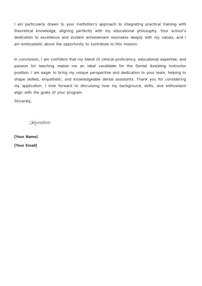 Free Dental Assisting Instructor Cover Letter to Edit Online