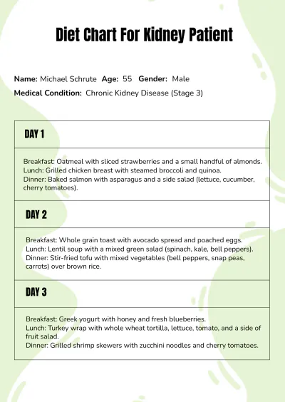 Free Diet Chart Template For Kidney Patient to Edit Online