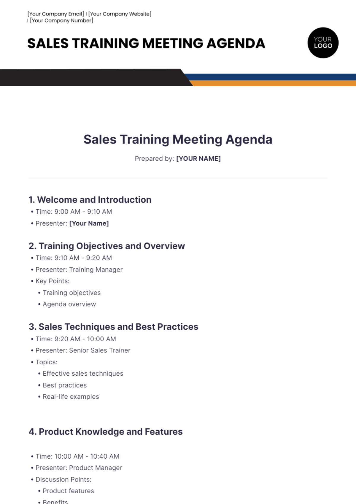 Sales Training Meeting Agenda Template - Edit Online & Download