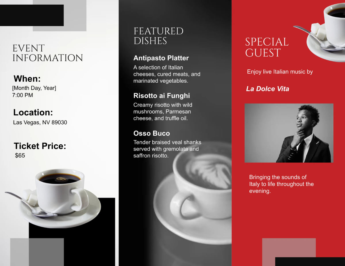 Free Cafe Event Promotion Brochure Template to Edit Online