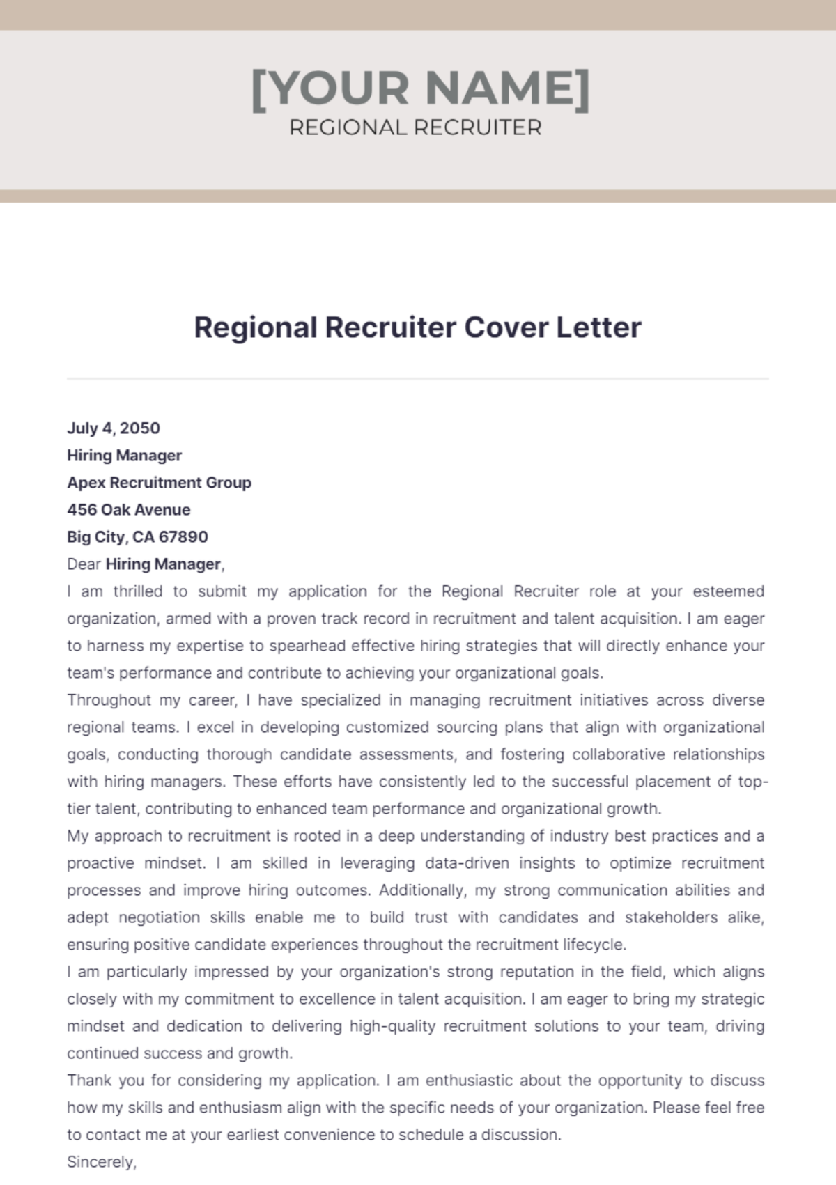 Regional Recruiter Cover Letter - Edit Online & Download