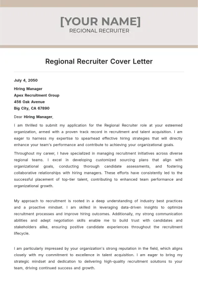 Free Regional Recruiter Cover Letter to Edit Online