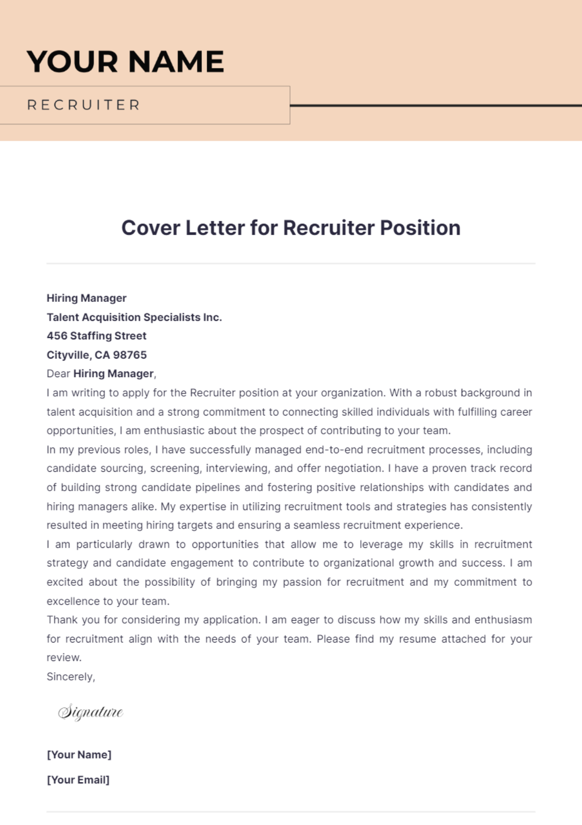 Cover Letter for Recruiter Position - Edit Online & Download