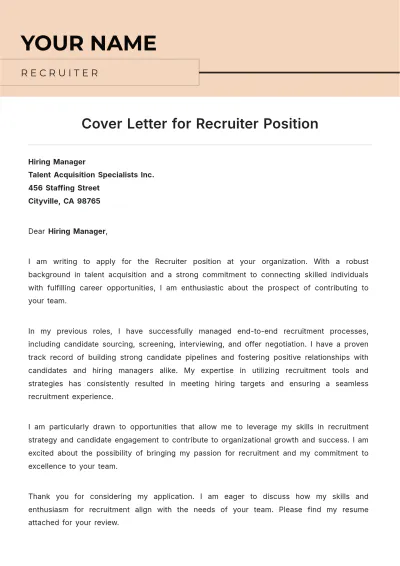 Free Cover Letter for Recruiter Position to Edit Online
