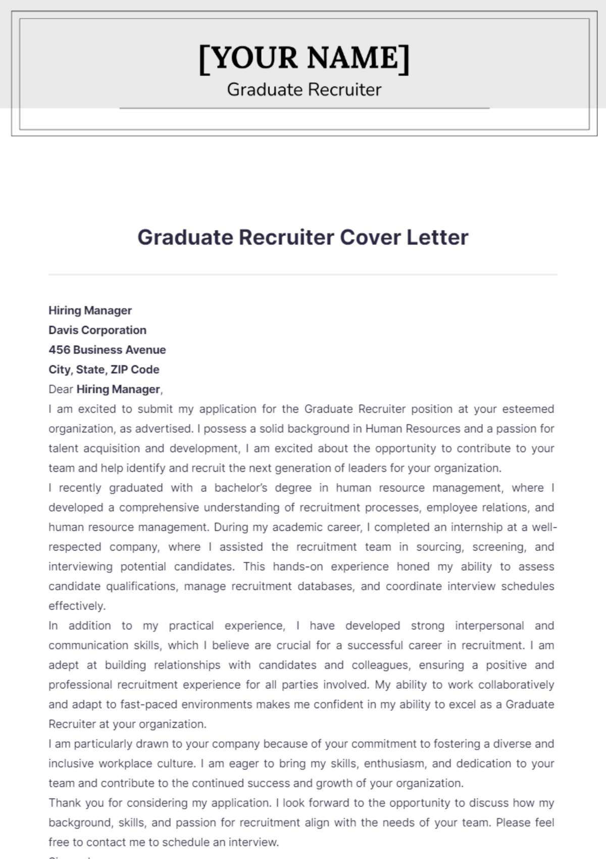 Graduate Recruiter Cover Letter - Edit Online & Download