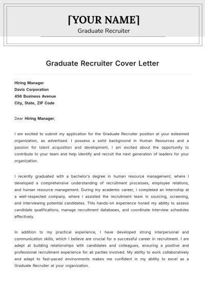 Free Graduate Recruiter Cover Letter to Edit Online