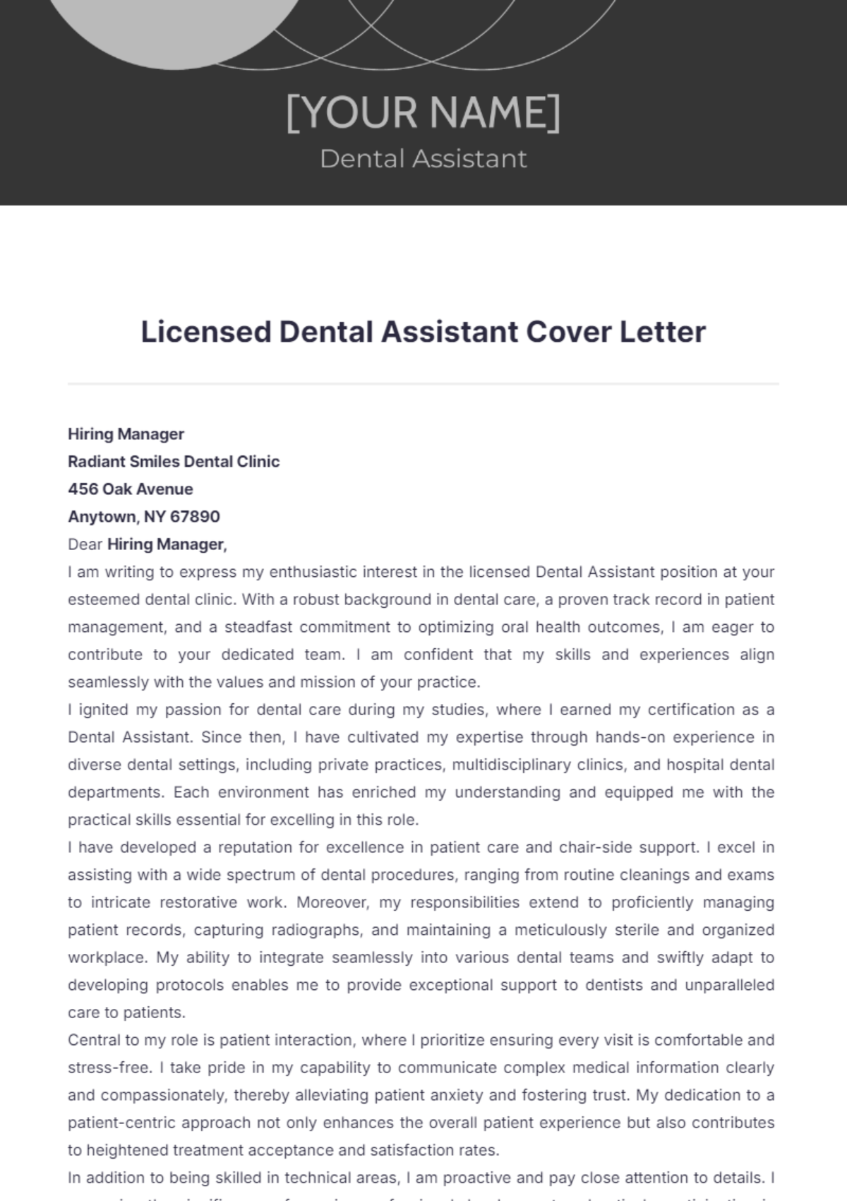 Licensed Dental Assistant Cover Letter - Edit Online & Download