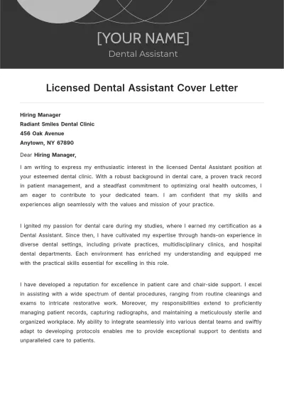 Free Licensed Dental Assistant Cover Letter to Edit Online