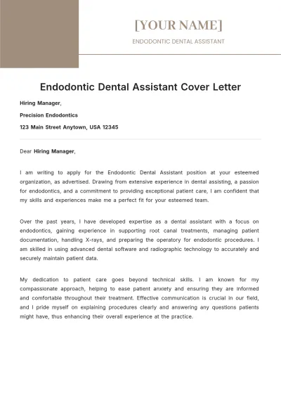 Free Endodontic Dental Assistant Cover Letter to Edit Online