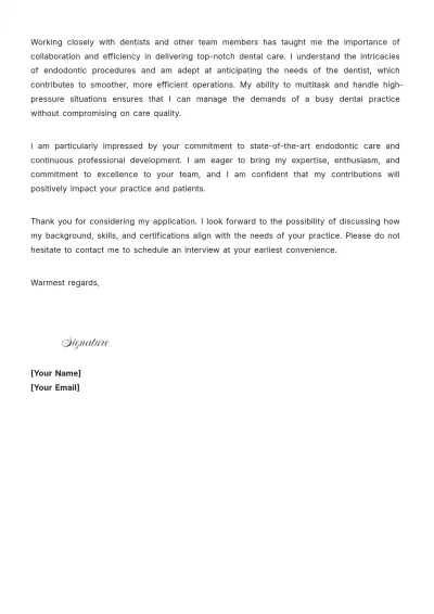 Free Endodontic Dental Assistant Cover Letter to Edit Online