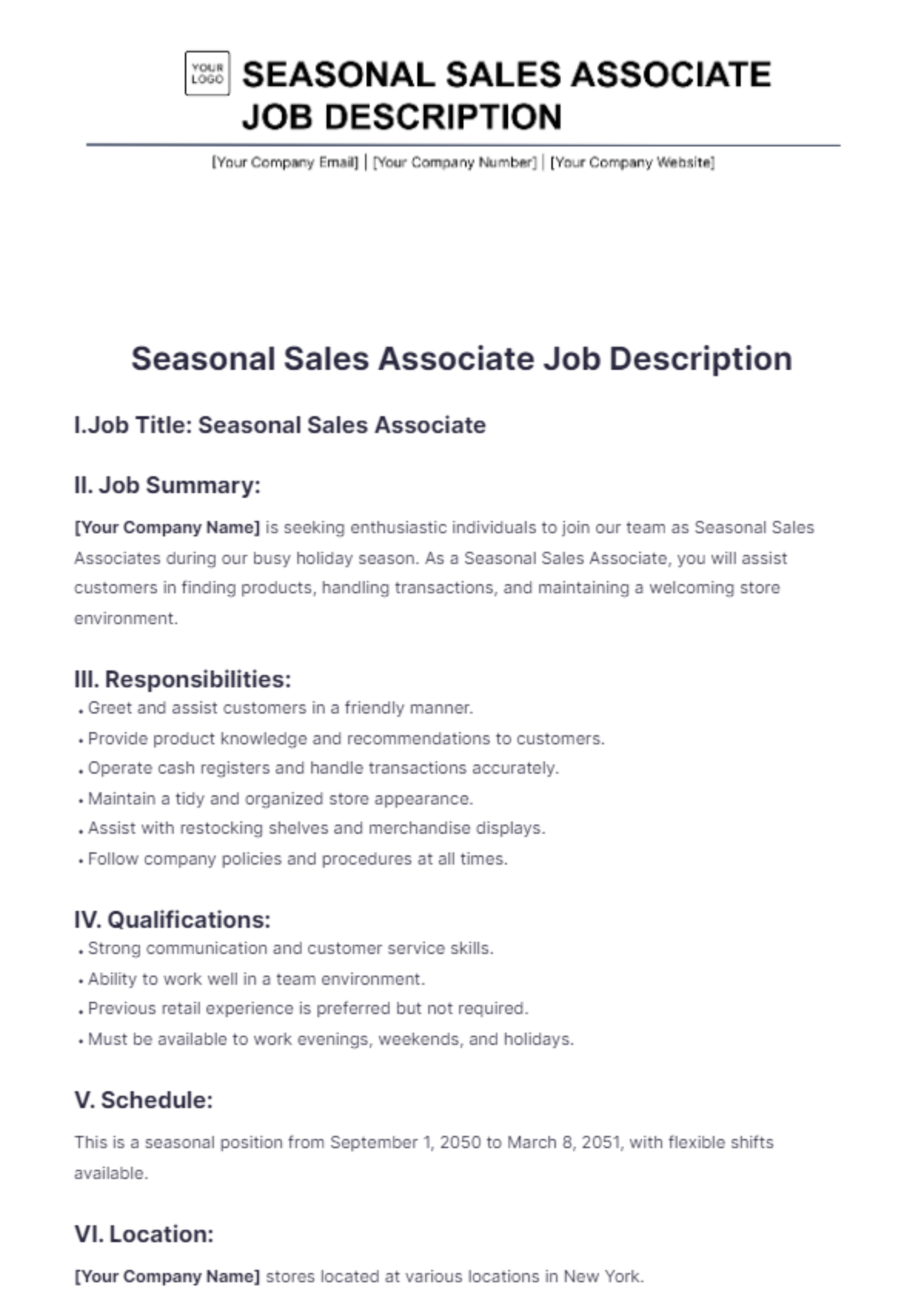 Seasonal Sales Associate Job Description