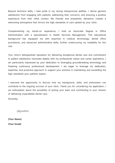Free Dental Administrative Assistant Cover Letter to Edit Online