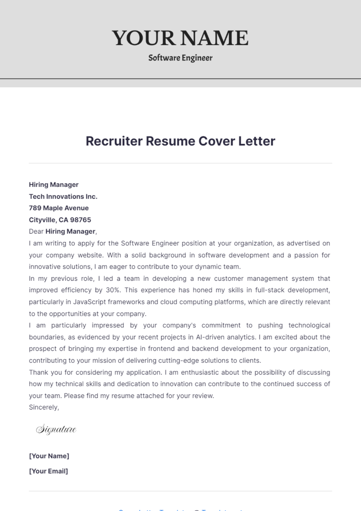 Recruiter Resume Cover Letter - Edit Online & Download