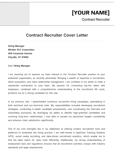 Free Contract Recruiter Cover Letter to Edit Online