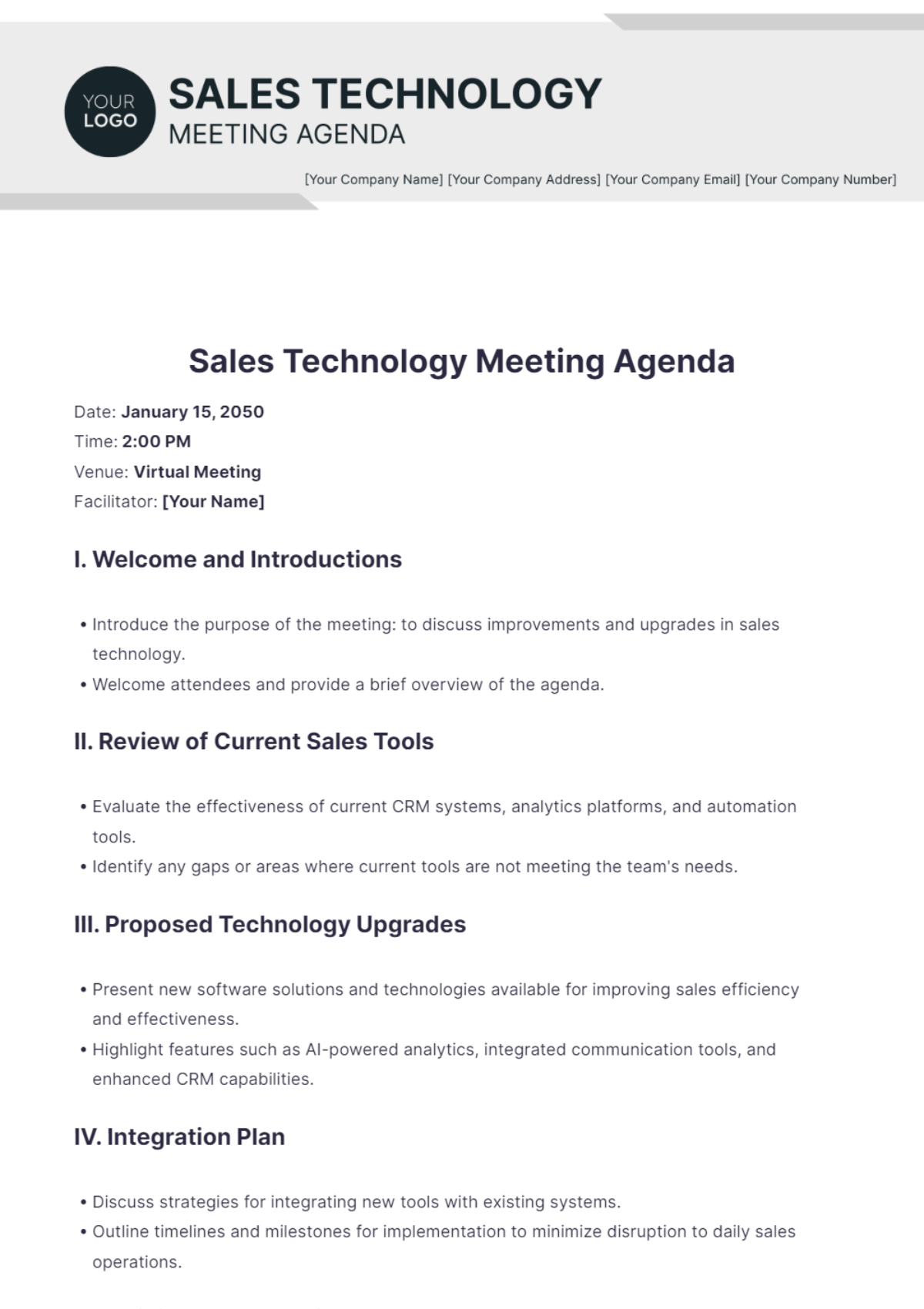 Sales Technology Meeting Agenda Template - Edit Online & Download