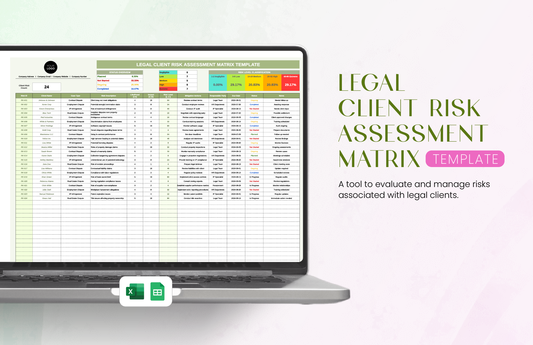 Legal Client Risk Assessment Matrix Template in Excel, Google Sheets