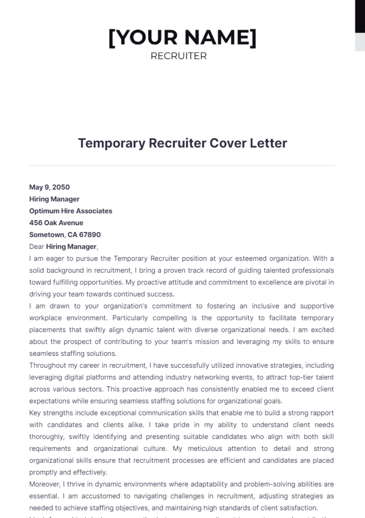 Temporary Recruiter Cover Letter - Edit Online & Download