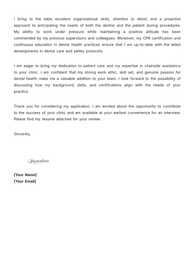 Free Chairside Dental Assistant Cover Letter to Edit Online