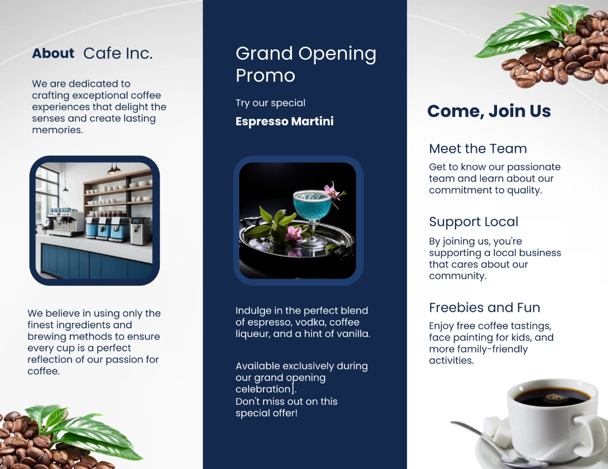 Free Cafe Grand Opening Brochure Template to Edit Online
