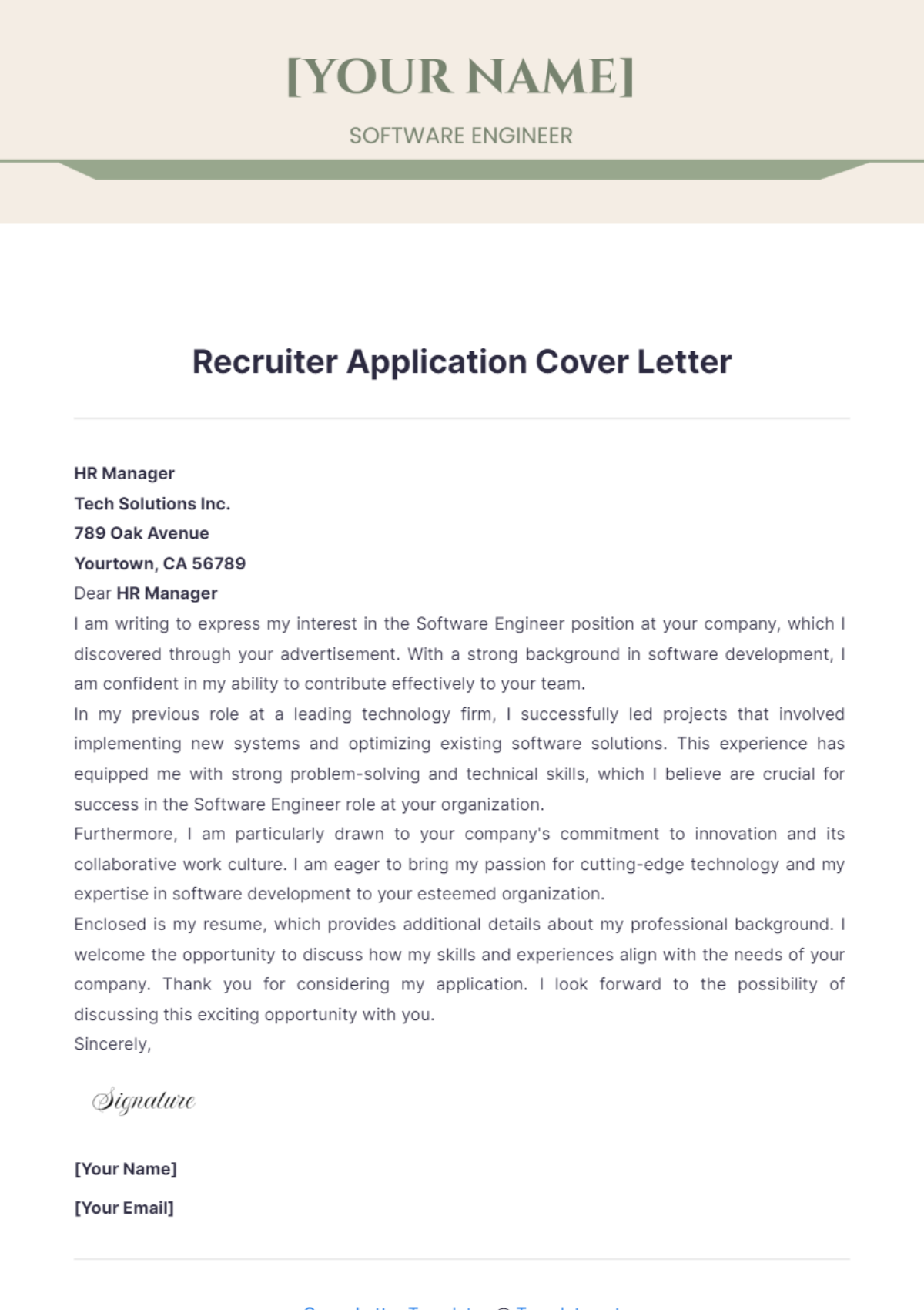 Recruiter Application Cover Letter - Edit Online & Download