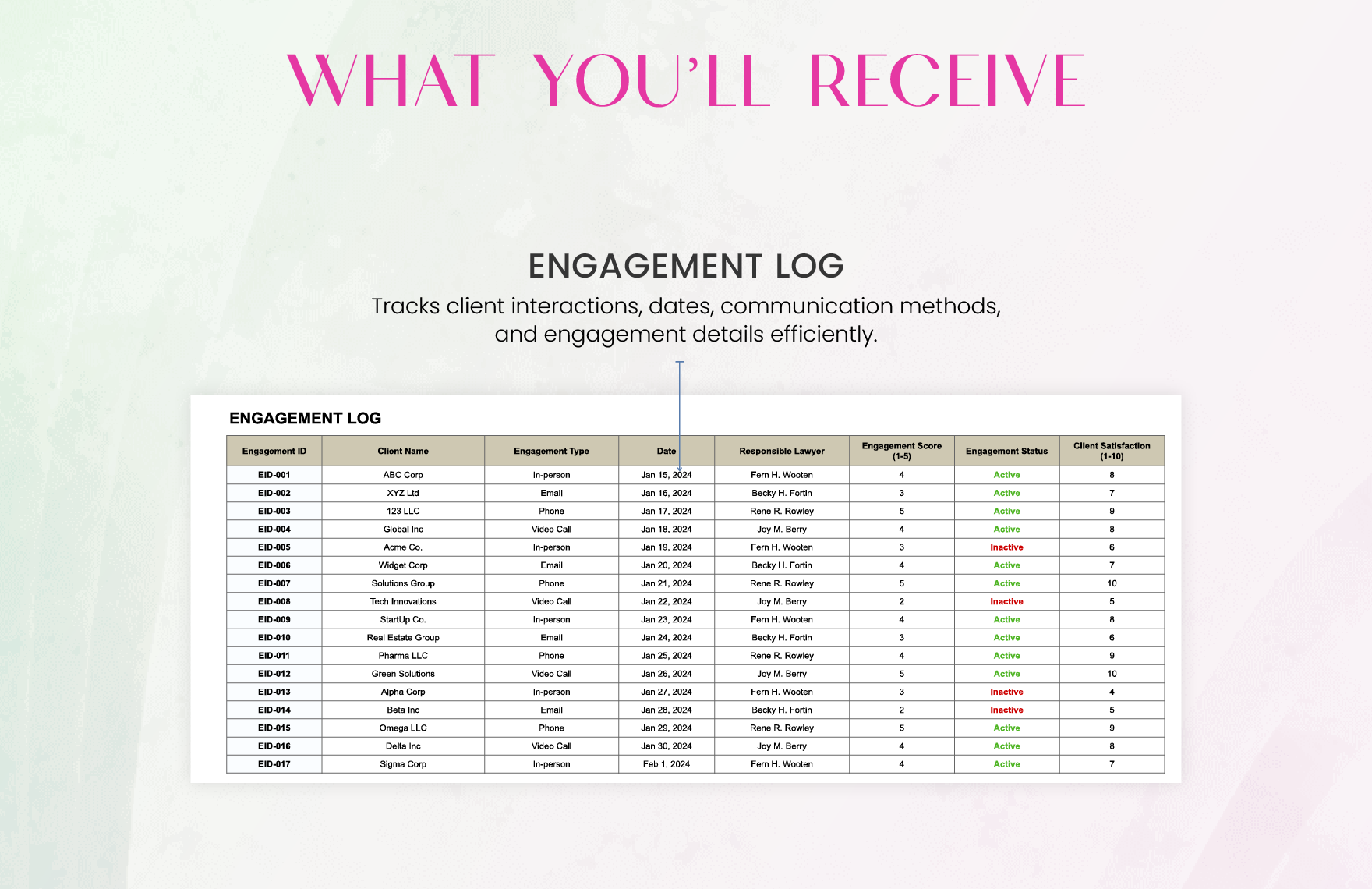 Legal Client Engagement Level Tracker Template