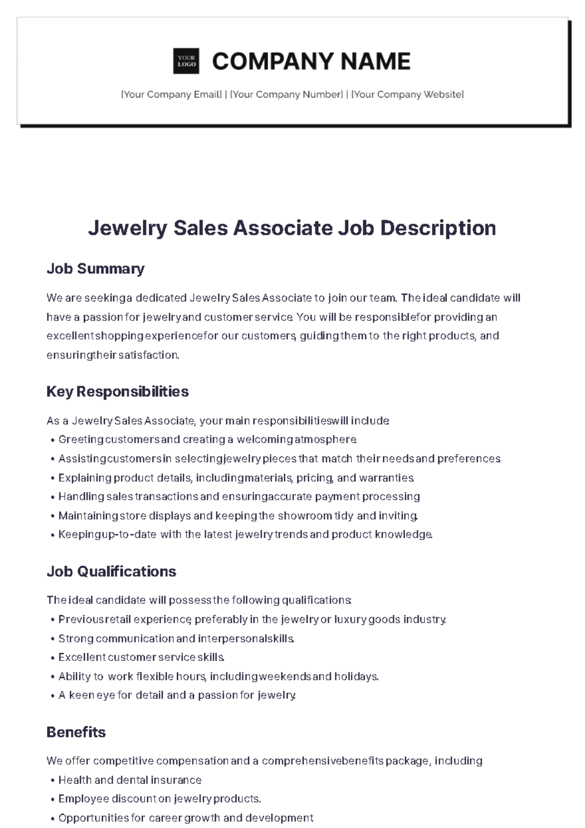 Jewelry Sales Associate Job Description