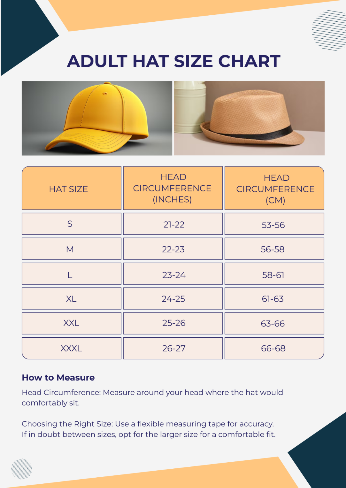 Adult Hat Size Chart