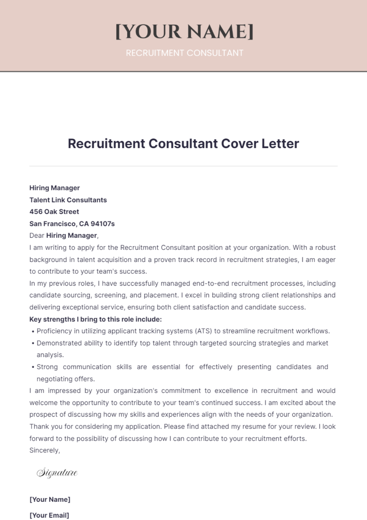 Recruitment Consultant Cover Letter - Edit Online & Download