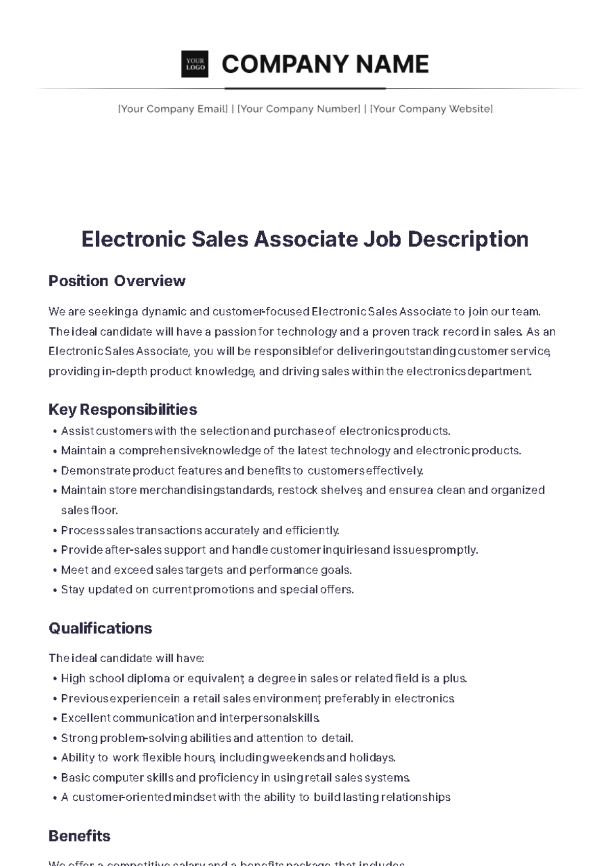 Electronic Sales Associate Job Description