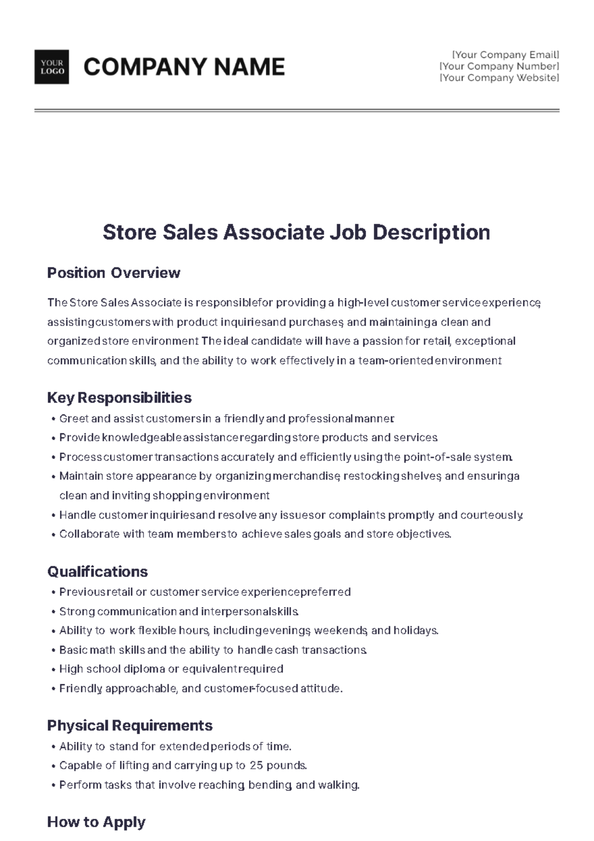 Free Store Sales Associate Job Description Template Edit Online