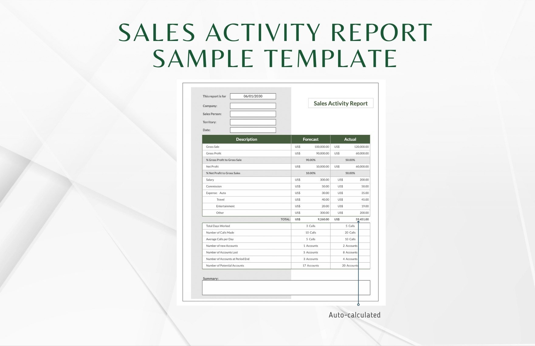 Sales Activity Report Sample Template