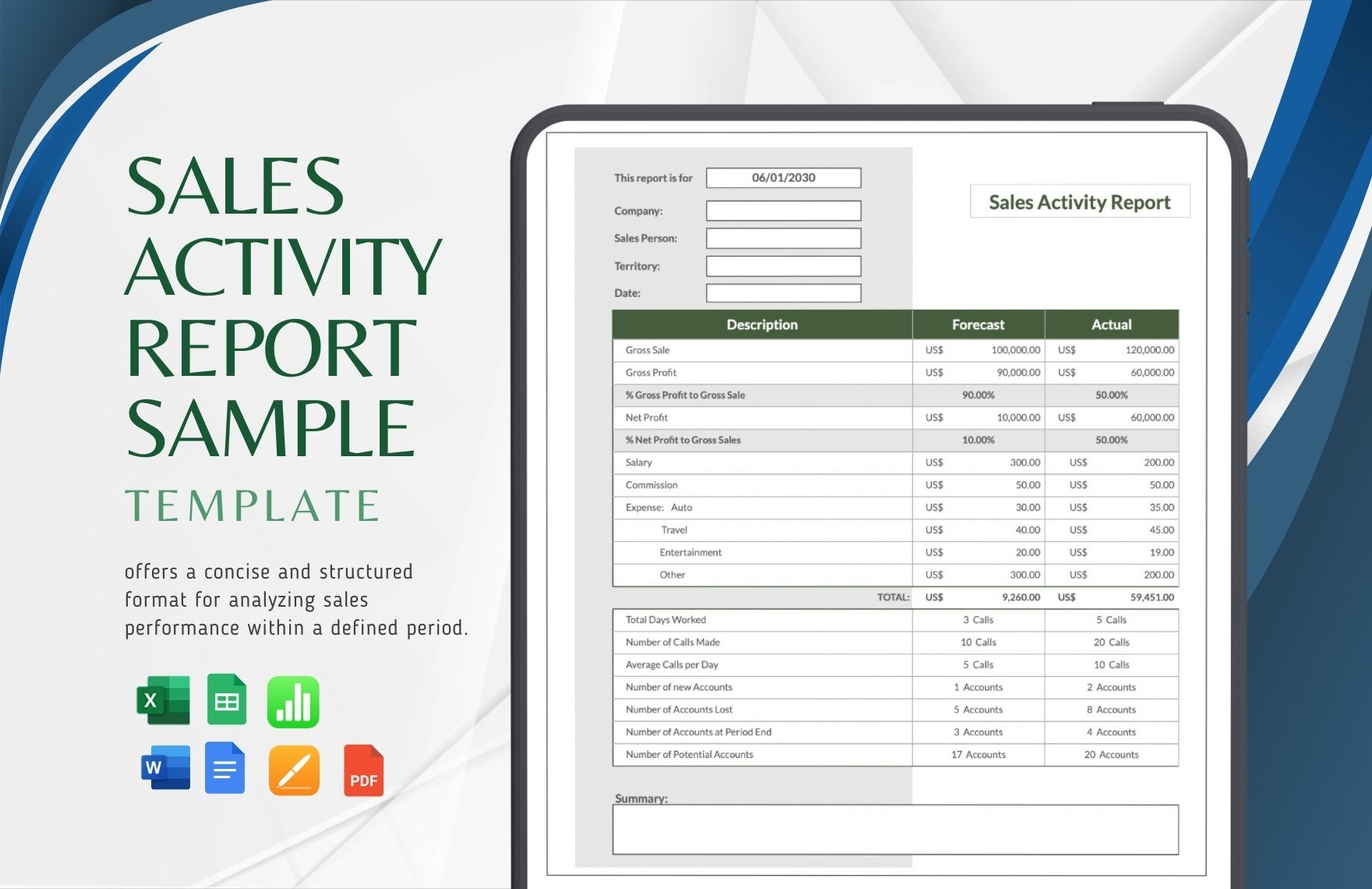 Sales Activity Report Sample Template in Word, Google Docs, Excel, PDF, Google Sheets, Apple Pages, Apple Numbers