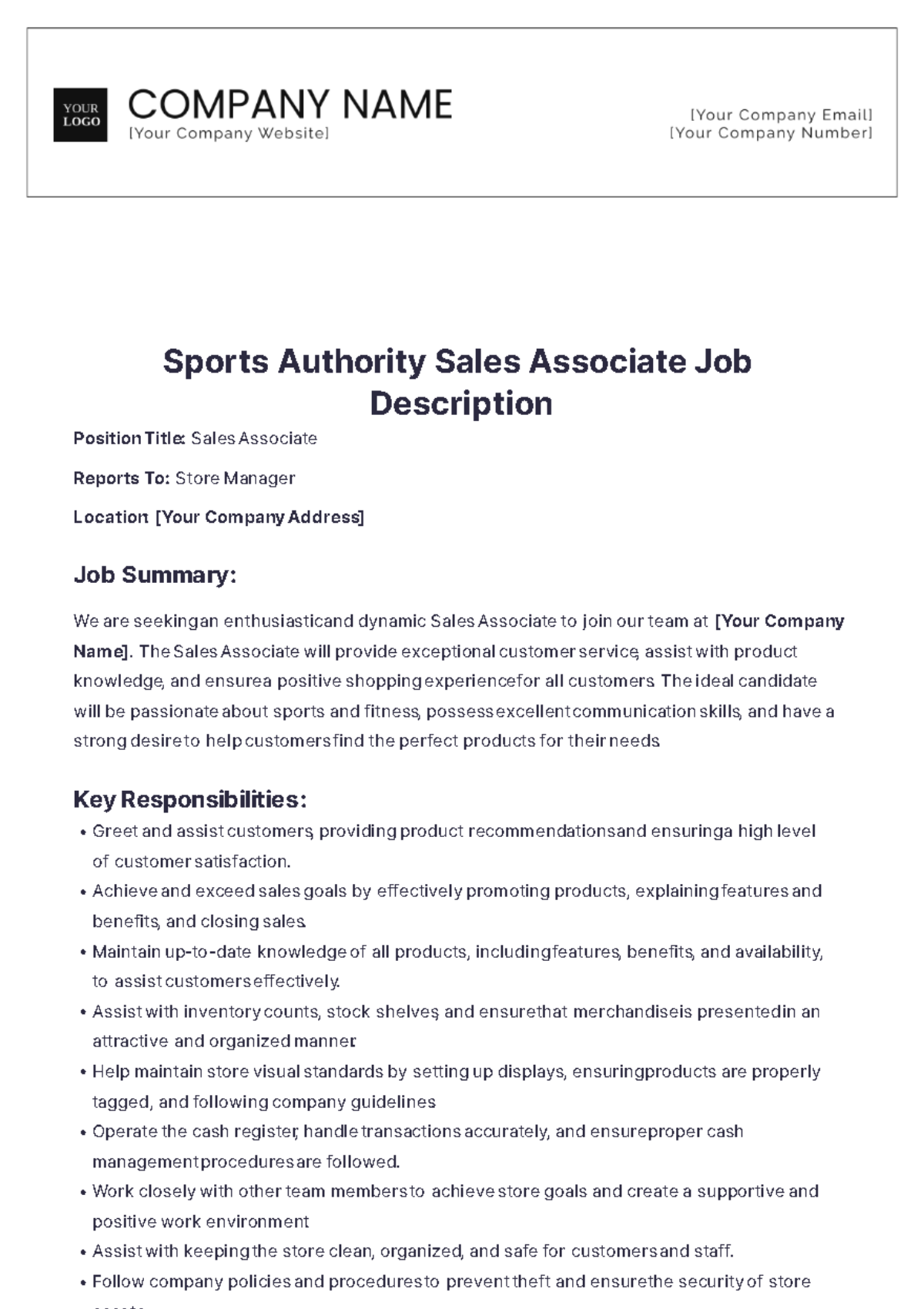 Sports Authority Sales Associate Job Description