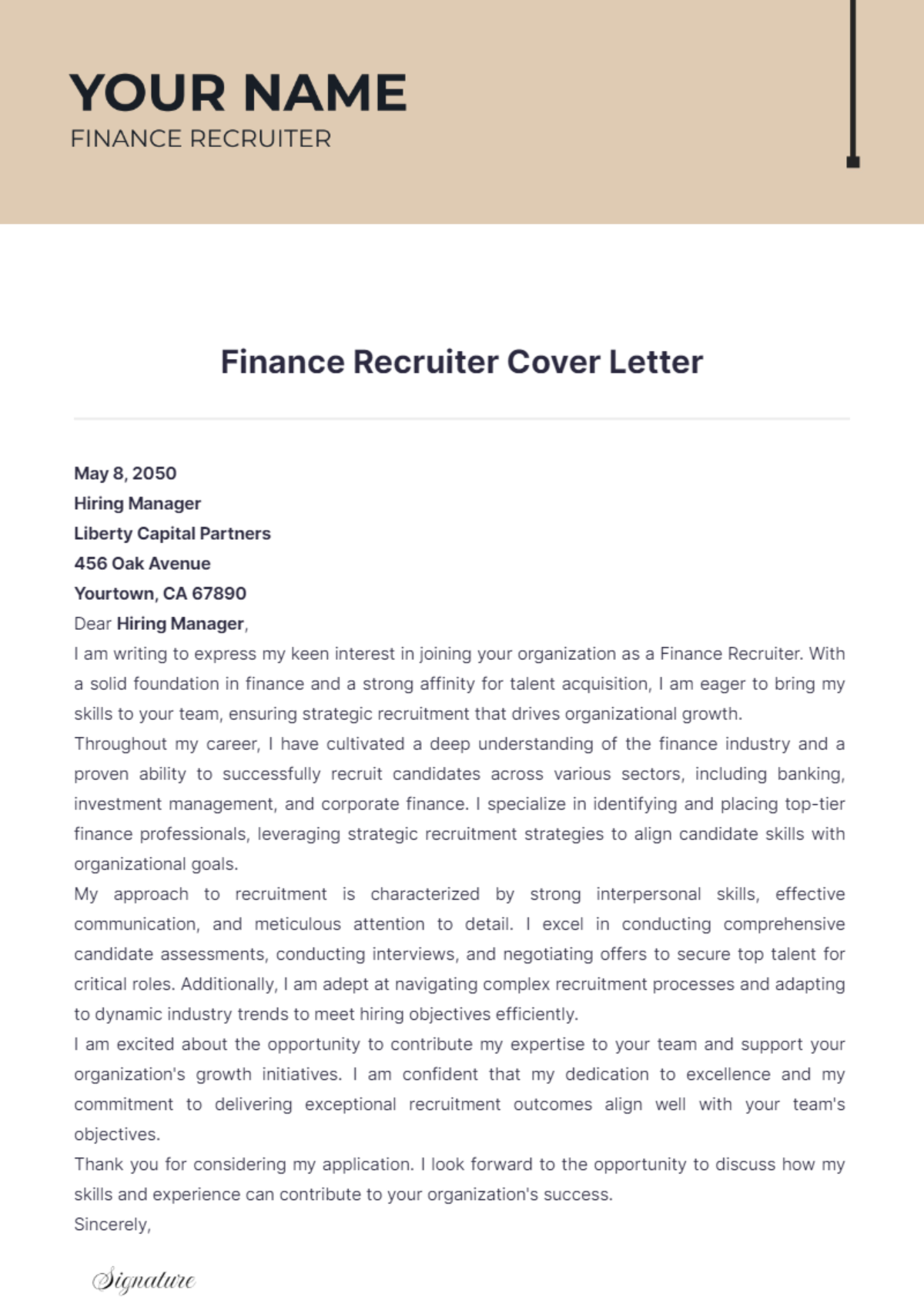 Finance Recruiter Cover Letter - Edit Online & Download