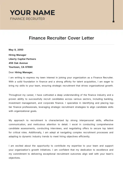 Free Finance Recruiter Cover Letter to Edit Online