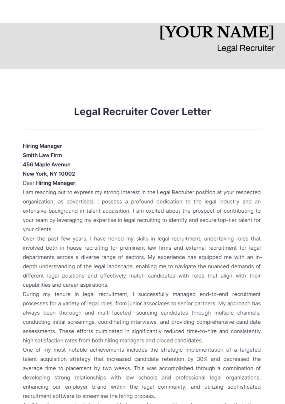 Free Legal Recruiter Cover Letter Template