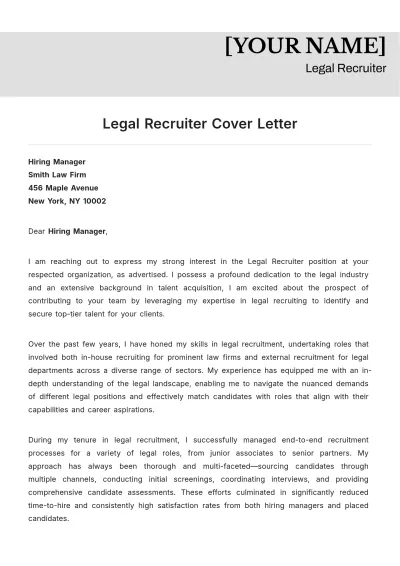 Free Legal Recruiter Cover Letter to Edit Online