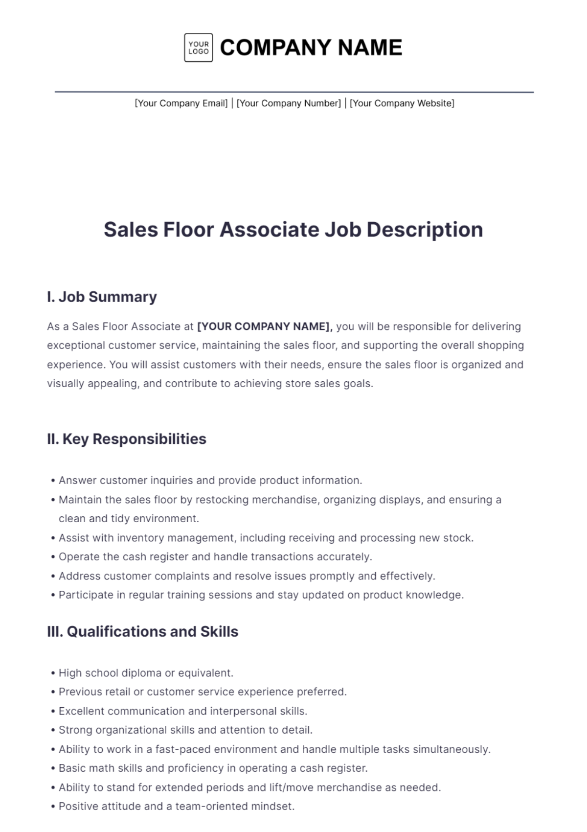 Sales Floor Associate Job Description