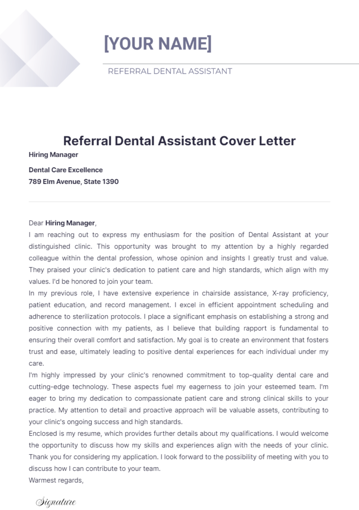 Referral Dental Assistant Cover Letter - Edit Online & Download