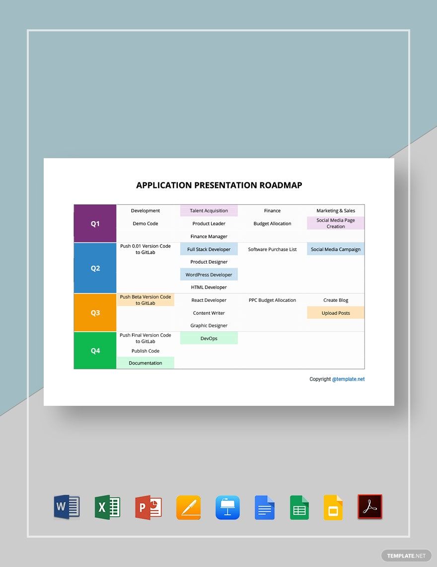 Simple Application Presentation Roadmap Template in Google Docs, Google Slides, Google Sheets, Pages, PowerPoint, Word, Excel, Apple Keynote, PDF - Download | Template.net