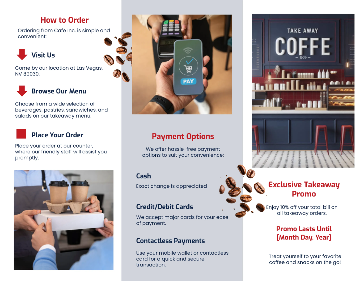 Free Cafe Takeaway Brochure Template to Edit Online