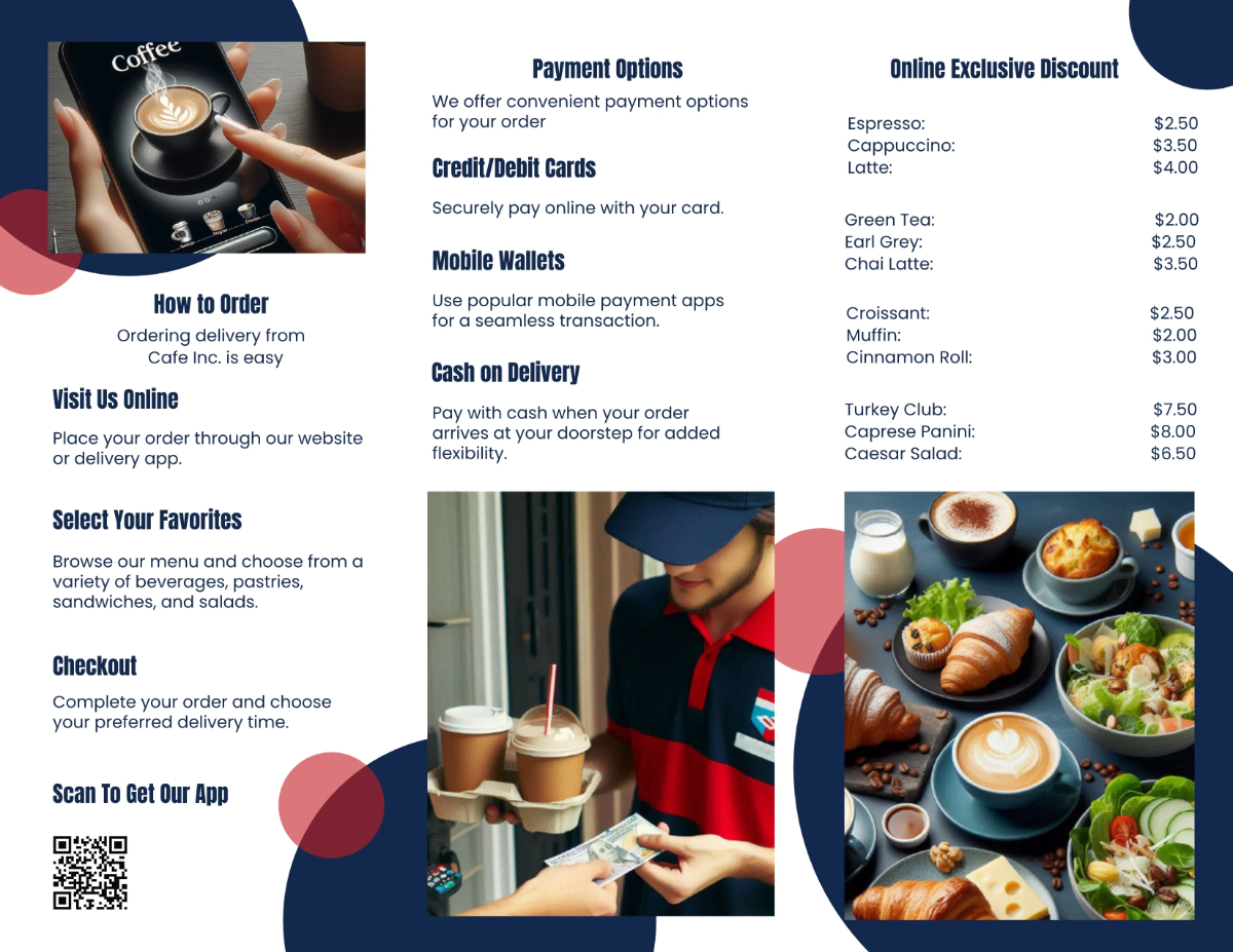 Free Cafe Delivery Brochure Template to Edit Online
