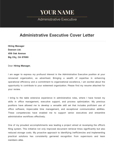 Free Administrative Executive Cover Letter to Edit Online