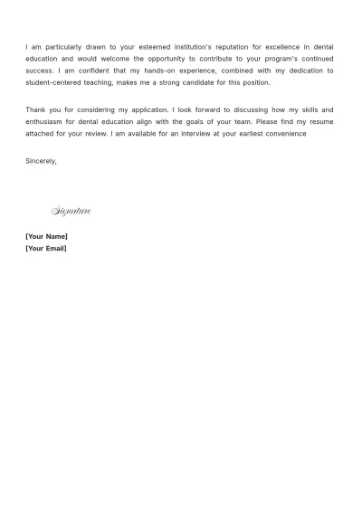 Free Dental Assistant Instructor Cover Letter to Edit Online