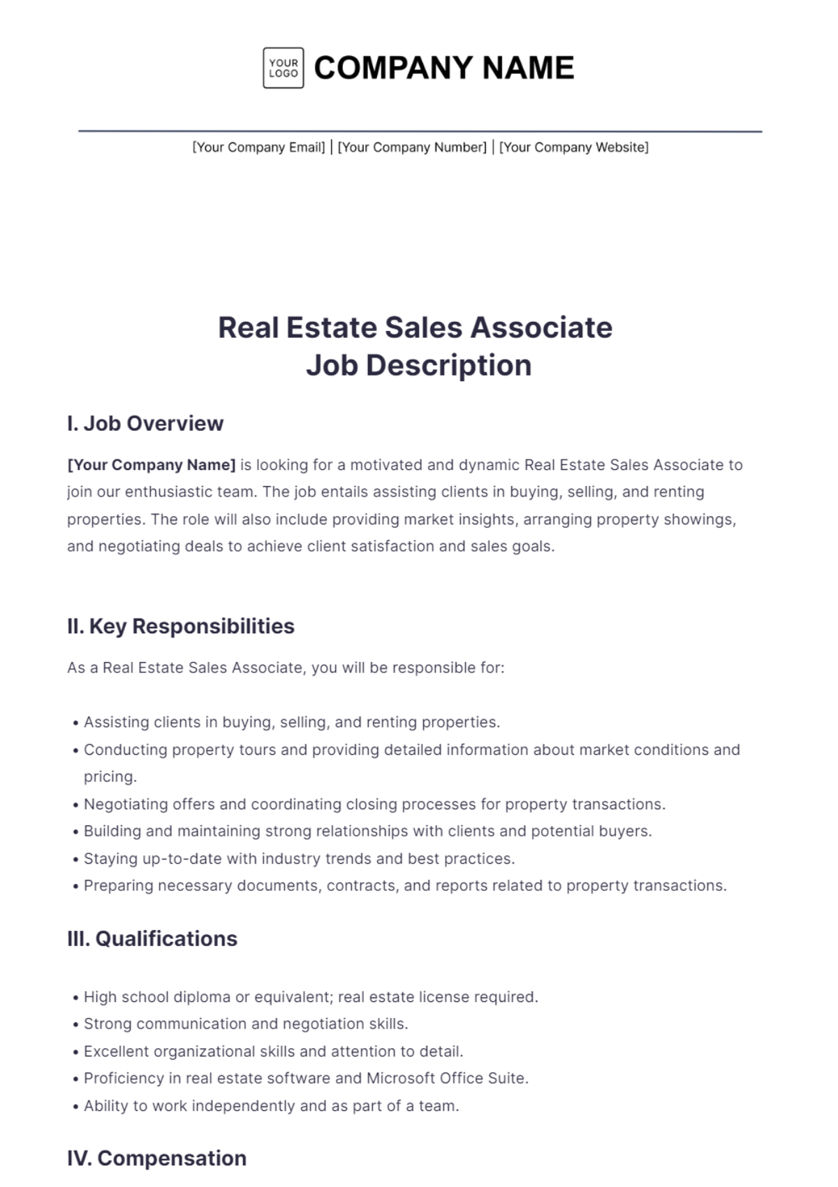 Real Estate Sales Associate Job Description