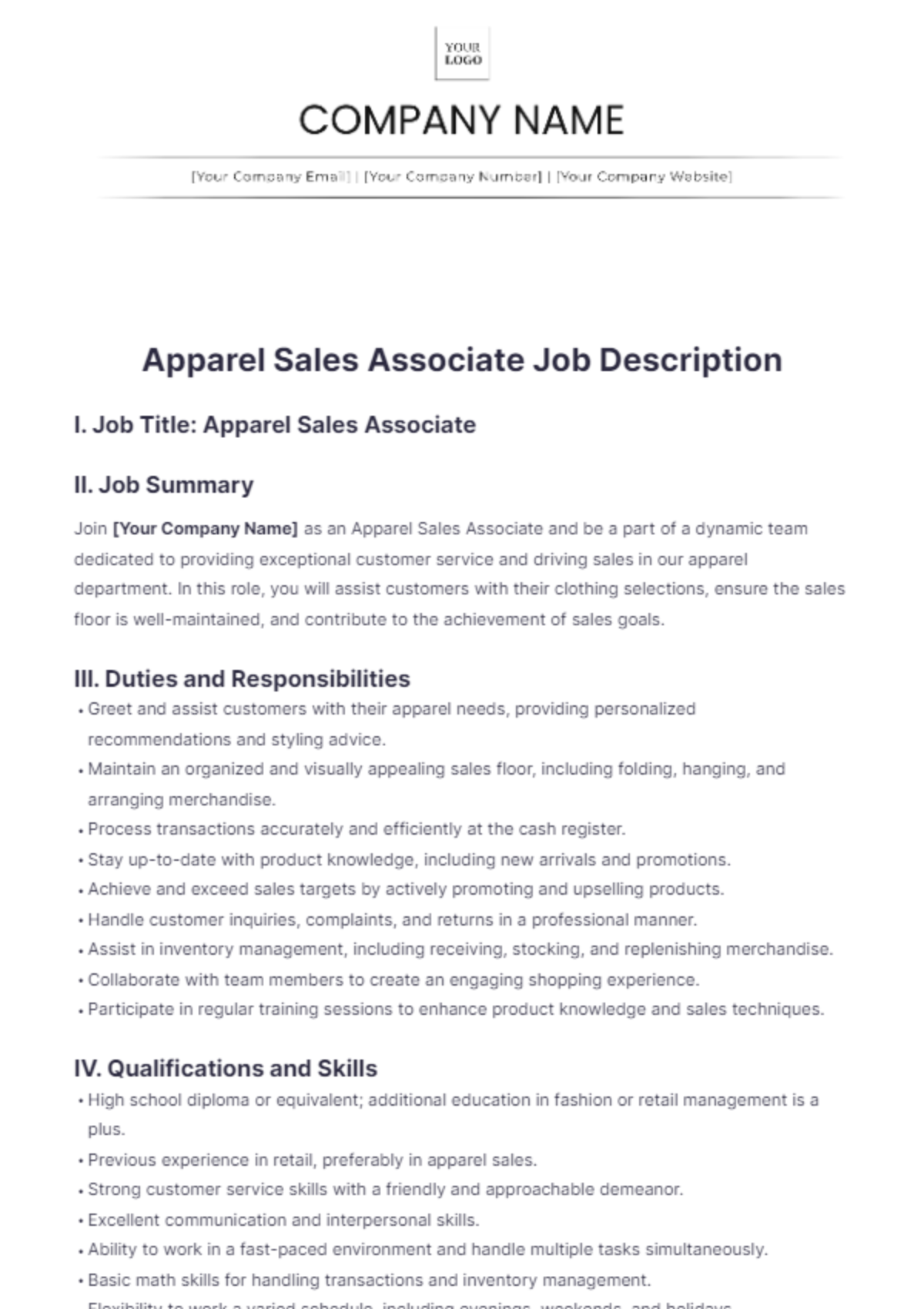 Apparel Sales Associate Job Description